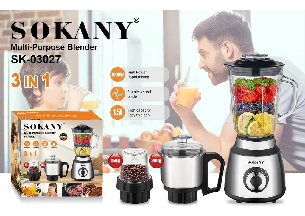 Licuadora Sokany 3 En 1 Multifuncional 1000w 1.5l Sk-03027
