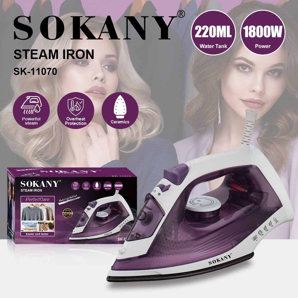 Plancha de Vapor Eléctrica Sokany con Suela de Cerámica (Sokany Steam Iron)