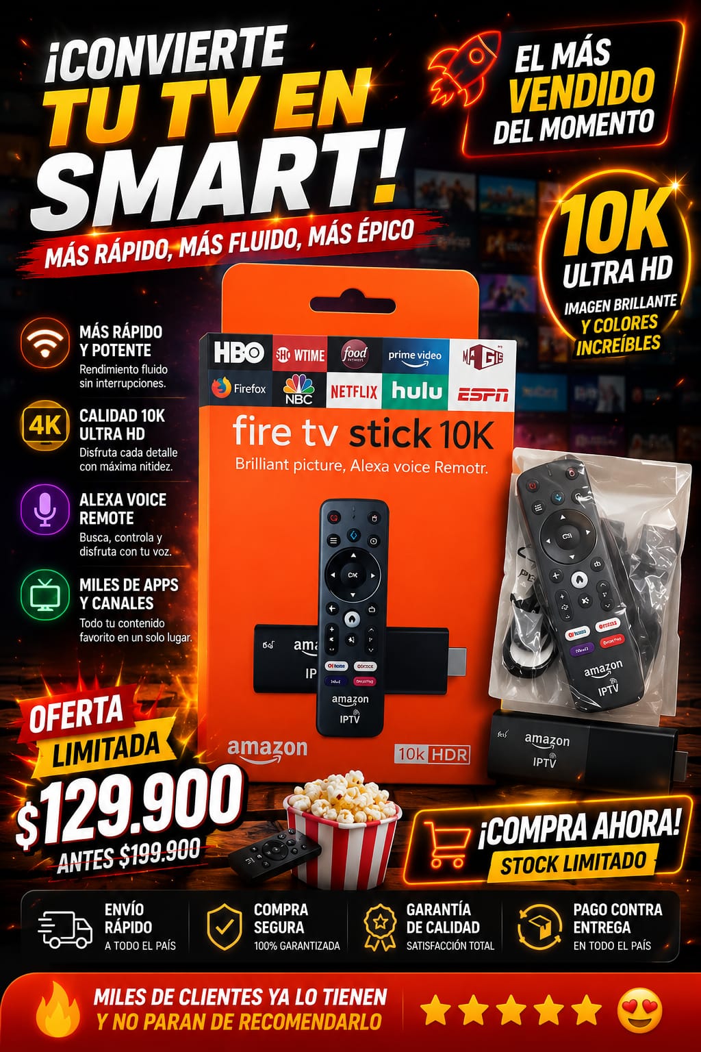 Reproductor Streaming Fire TV Stick 10K Ultra HD con Control Remoto (Convertidor Smart TV)